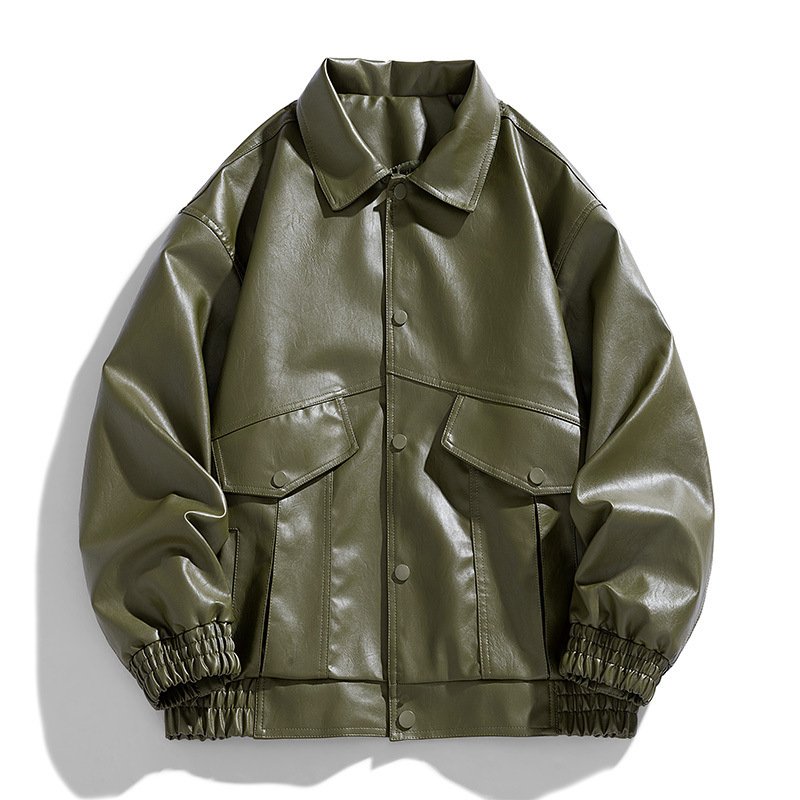 画像4: 26SS Men's Back embroidery label shoulder elastic cuff jacket men and women メンズ ユニセックス 男女兼用レザー バック 背中 エンブレム 刺繍 ブルゾン ジャケット (4)