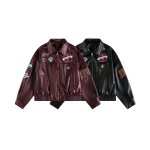 画像1: 26SS Men's  embroidery label shoulder elastic cuff jacket men and women メンズ ユニセックス 男女兼用レザーエンブレム 刺繍 ブルゾン ジャケット (1)