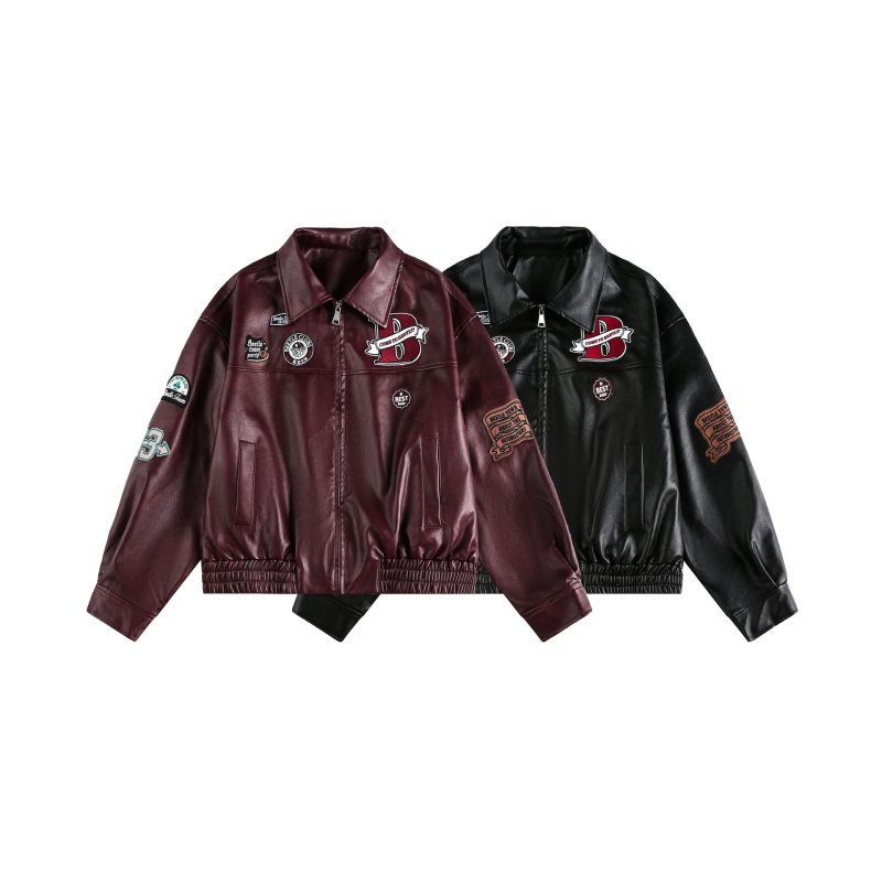 画像1: 26SS Men's  embroidery label shoulder elastic cuff jacket men and women メンズ ユニセックス 男女兼用レザーエンブレム 刺繍 ブルゾン ジャケット (1)