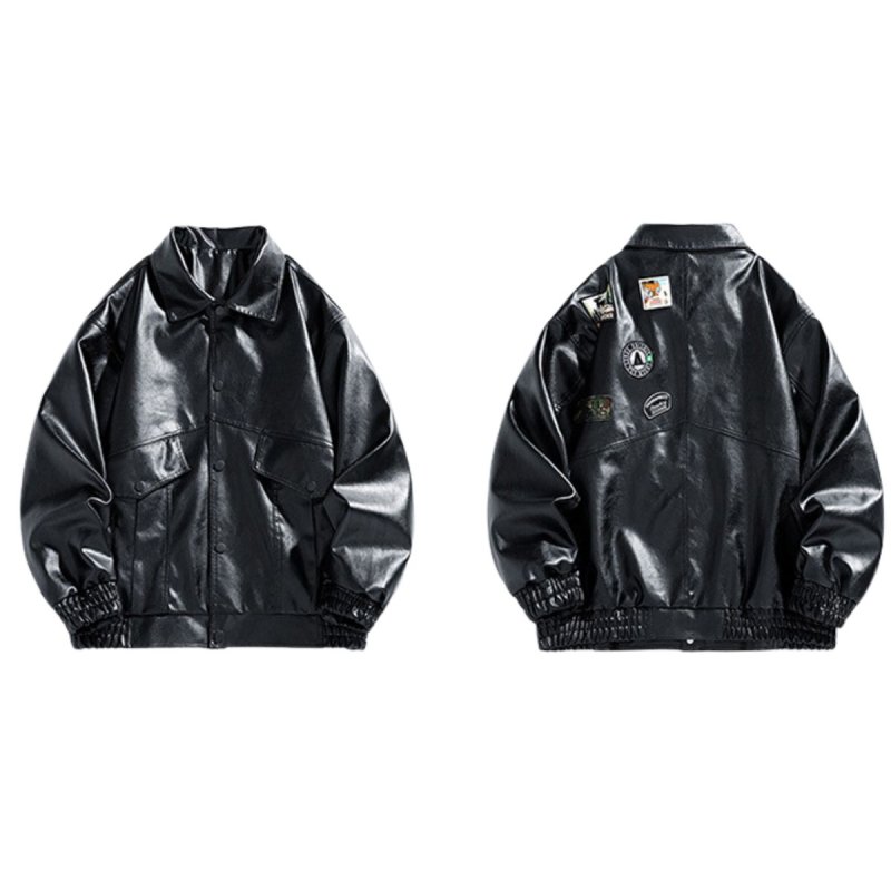 画像2: 26SS Men's Back embroidery label shoulder elastic cuff jacket men and women メンズ ユニセックス 男女兼用レザー バック 背中 エンブレム 刺繍 ブルゾン ジャケット (2)