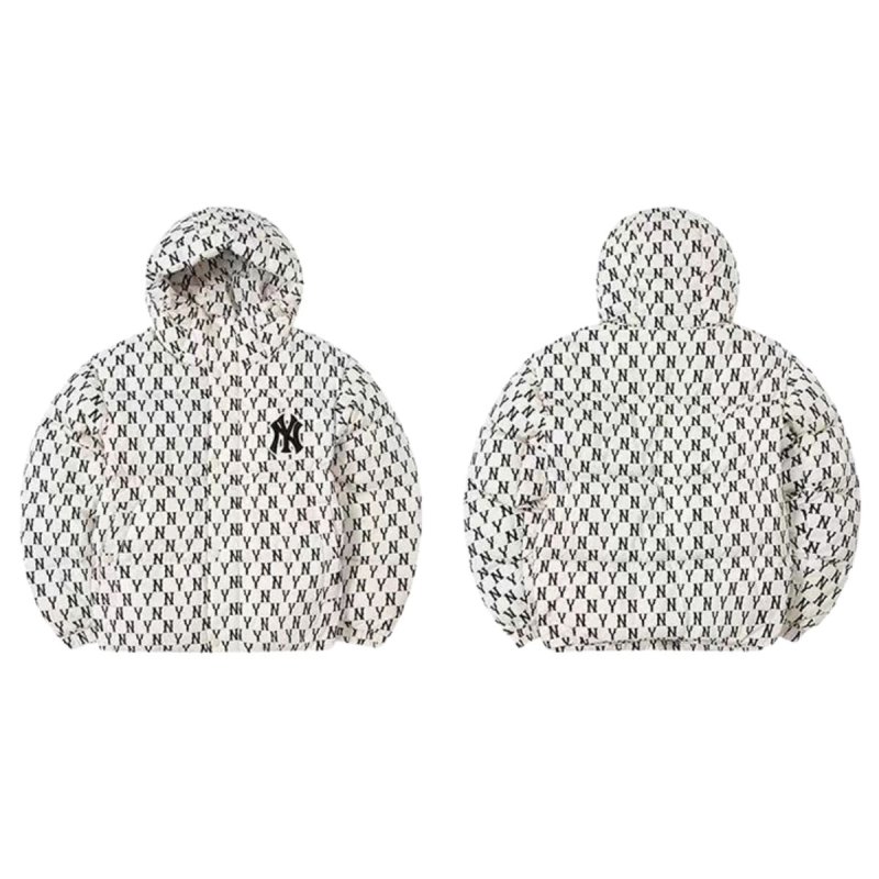 画像1: MLB NY monogram logo hoodie padded puffer down Nuptse short jackets ユニセックス男女兼用 MLB NY モノグラムロゴ ヌプシ ショートダウンジャケット スタジアムジャンパー ベンチコート (1)