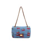 画像1: Cherry Print Denim Chain Tote Shoulder Bag　 チェリープリントデニムチェーントートショルダーポシェットバッグ (1)