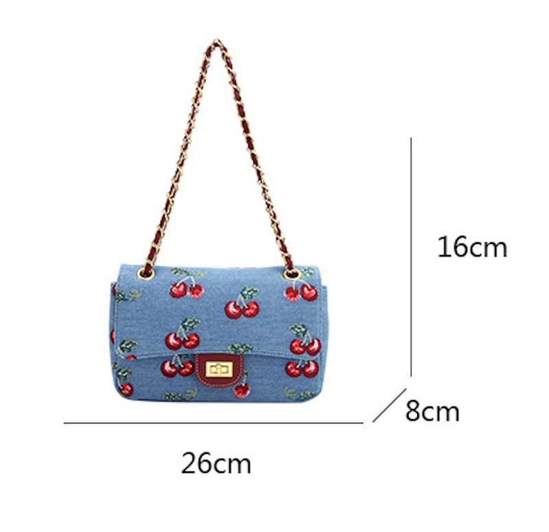 画像8: Cherry Print Denim Chain Tote Shoulder Bag　 チェリープリントデニムチェーントートショルダーポシェットバッグ (8)