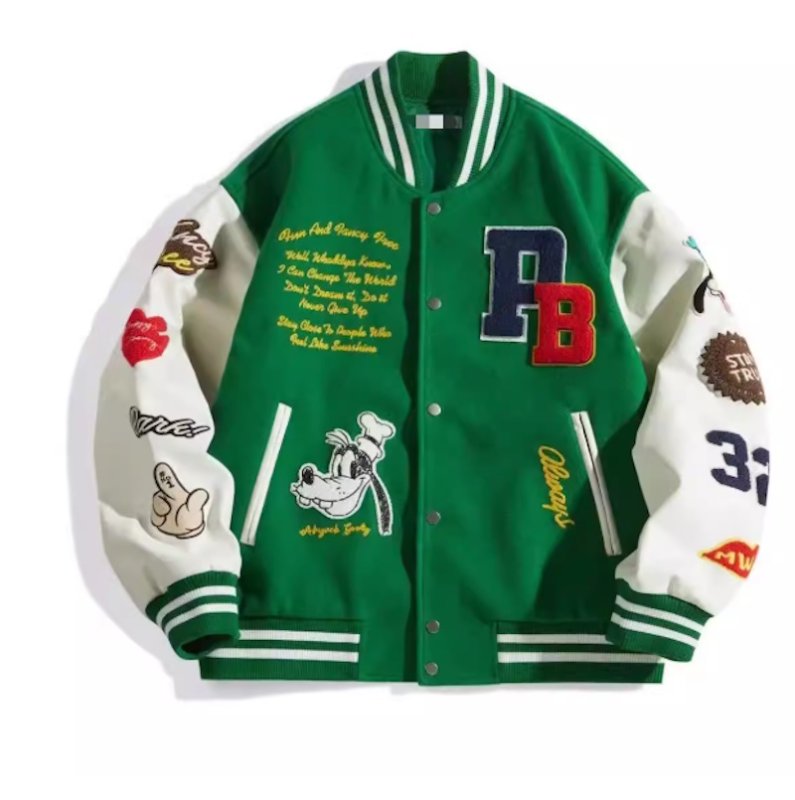 画像1:  men and women Goofy & Alphabet Embroidered Stadium Jacket　メンズ ユニセックス 男女兼用グーフィー＆アルファベット刺繍スタジャン ブルゾン ジャケット (1)