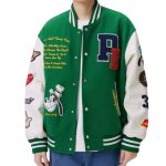 画像3:  men and women Goofy & Alphabet Embroidered Stadium Jacket　メンズ ユニセックス 男女兼用グーフィー＆アルファベット刺繍スタジャン ブルゾン ジャケット (3)