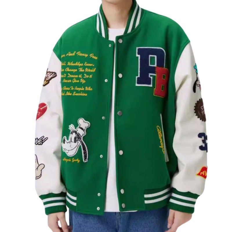 画像3:  men and women Goofy & Alphabet Embroidered Stadium Jacket　メンズ ユニセックス 男女兼用グーフィー＆アルファベット刺繍スタジャン ブルゾン ジャケット (3)