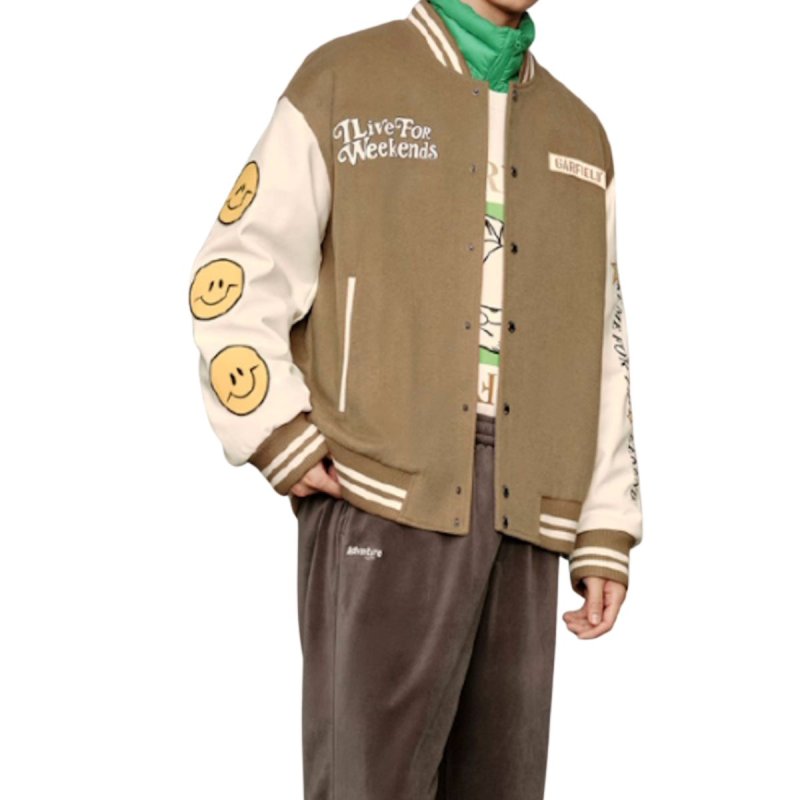 画像2: Garfield & Smile Stadium Jacket jacket men and women メンズ ユニセックス 男女兼用ガーフィールド＆スマイルスタジャンエンブレム 刺繍 ブルゾン ジャケット (2)