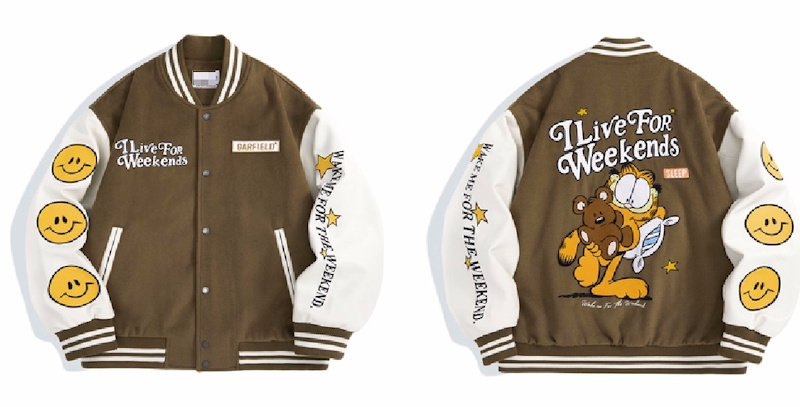 画像1: Garfield & Smile Stadium Jacket jacket men and women メンズ ユニセックス 男女兼用ガーフィールド＆スマイルスタジャンエンブレム 刺繍 ブルゾン ジャケット (1)