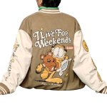 画像3: Garfield & Smile Stadium Jacket jacket men and women メンズ ユニセックス 男女兼用ガーフィールド＆スマイルスタジャンエンブレム 刺繍 ブルゾン ジャケット (3)