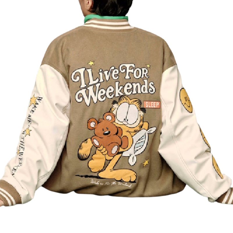 画像3: Garfield & Smile Stadium Jacket jacket men and women メンズ ユニセックス 男女兼用ガーフィールド＆スマイルスタジャンエンブレム 刺繍 ブルゾン ジャケット (3)