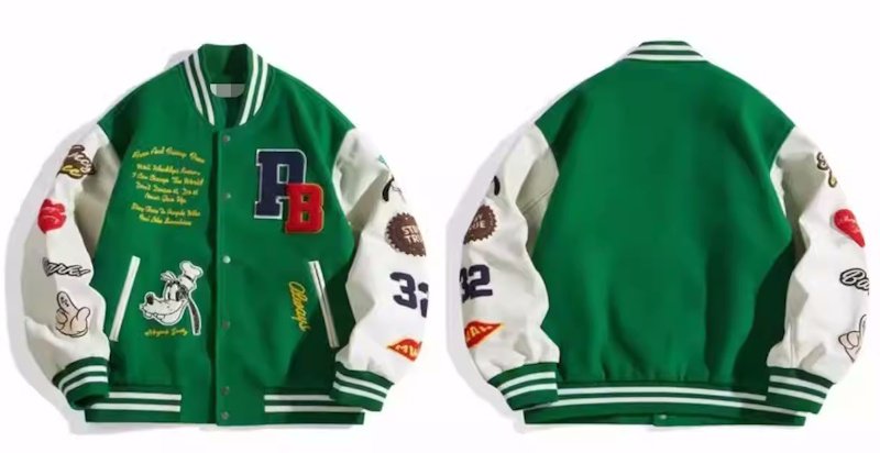 画像2:  men and women Goofy & Alphabet Embroidered Stadium Jacket　メンズ ユニセックス 男女兼用グーフィー＆アルファベット刺繍スタジャン ブルゾン ジャケット (2)