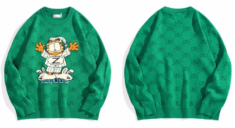 画像3: Unisex Monogram and Garfield embroidery knitted round neck sweater　ユニセックス 男女兼用 モノグラム＆ガーフィールド刺繍  プルオーバーセーター (3)