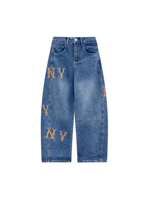 画像1: MLB Korea Women's Wide Leg Jeans with Logo エムエルビー コリア 海外限定 NY ロゴ入りレディースワイドレッグジーンズ NY y2k ニューヨークヤンキース   (1)