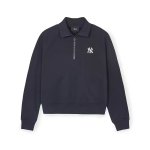 画像1: MLB Korea W's Basic Small Logo Crop Half ZipUp Sweatshirt 男女兼用 エムエルビー コリア 海外限定 ベーシック スモールロゴ クロップ ハーフジップアップ NY y2k ニューヨークヤンキース   (1)