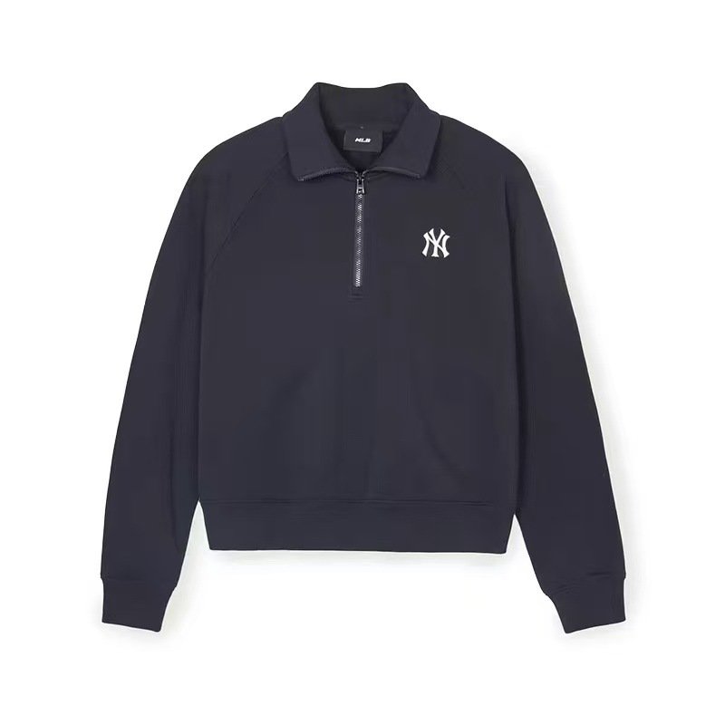 画像1: MLB Korea W's Basic Small Logo Crop Half ZipUp Sweatshirt 男女兼用 エムエルビー コリア 海外限定 ベーシック スモールロゴ クロップ ハーフジップアップ NY y2k ニューヨークヤンキース   (1)