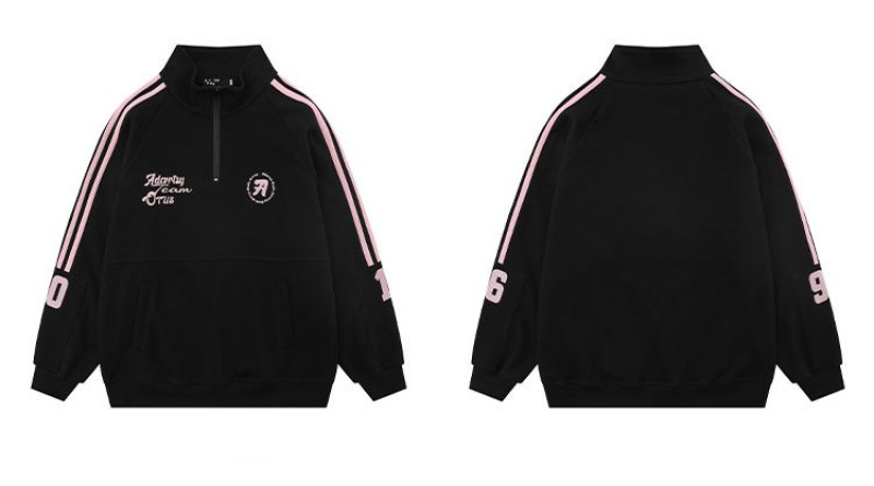 画像6: Three Stripes Stand Collar Half-Zip Sweatshirt　ユニセックス男女兼用 スリーストライプス スタンドカラー ハーフジップスウェットシャツ トレーナー  (6)