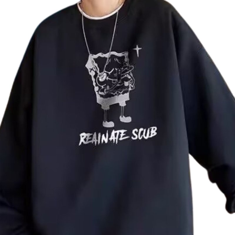 画像1: Spongebob Print Round Neck Sweatshir ユニセックス男女兼用 スポンジボブプリント 長袖スウェットトレーナー (1)