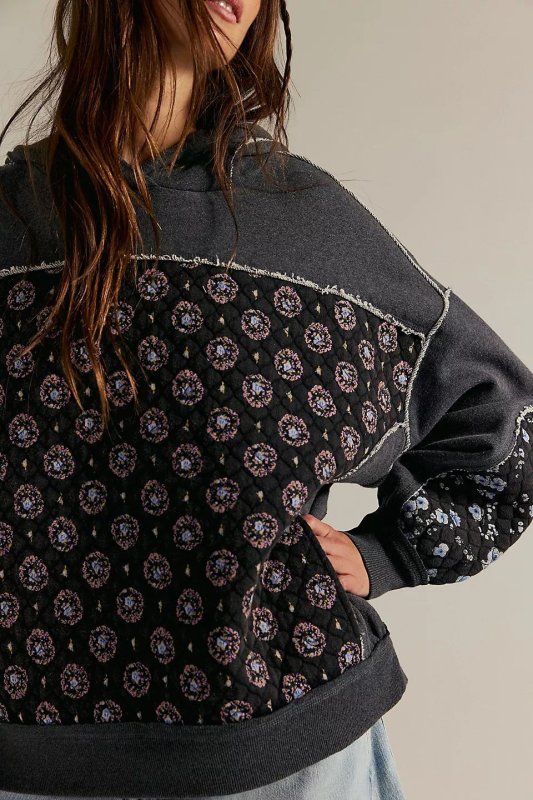 画像10: Women's Flower quilted patchwork hoodie フラワーキルティングパッチワーク フーディパーカースウェット (10)