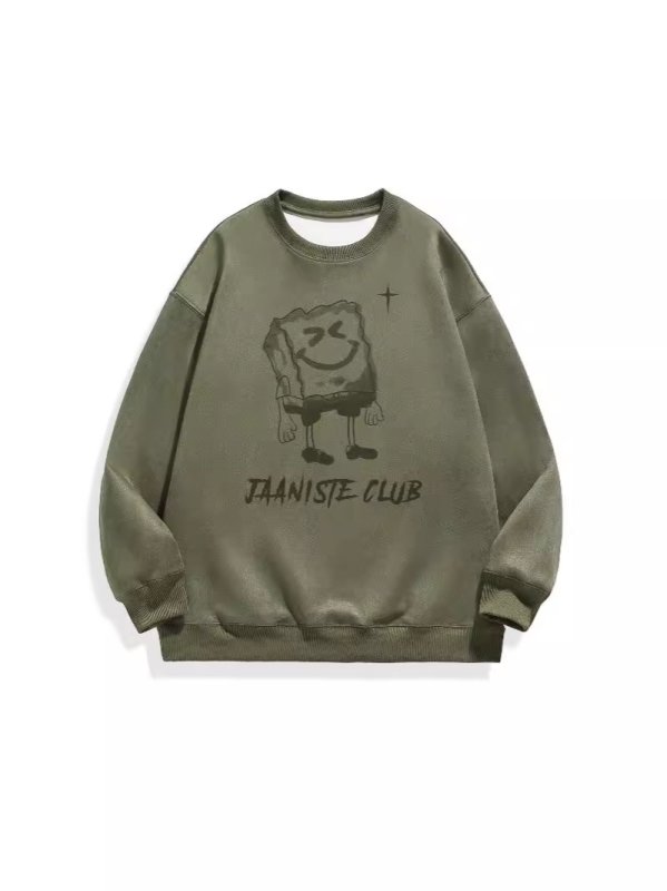 画像1: Spongebob Print Round Neck Sweatshir ユニセックス男女兼用 スポンジボブプリント 長袖スウェットトレーナー (1)