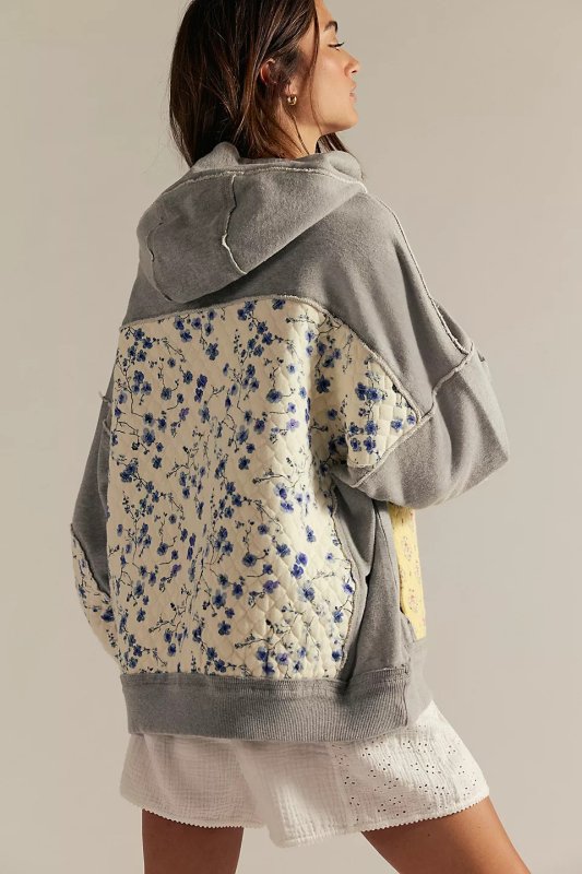 画像8: Women's Flower quilted patchwork hoodie フラワーキルティングパッチワーク フーディパーカースウェット (8)