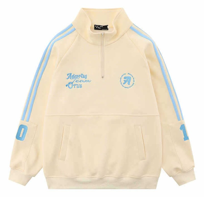 画像1: Three Stripes Stand Collar Half-Zip Sweatshirt　ユニセックス男女兼用 スリーストライプス スタンドカラー ハーフジップスウェットシャツ トレーナー  (1)