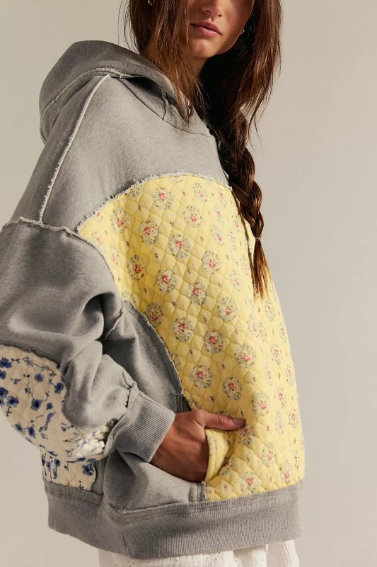 画像7: Women's Flower quilted patchwork hoodie フラワーキルティングパッチワーク フーディパーカースウェット (7)