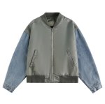 画像1: Acrylic & denim sleeve two-tone MA1 bomber jacket　ユニセックス 男女兼用 アクリル＆デニムスリーブ バイカラーMA1ボンバージャケット (1)