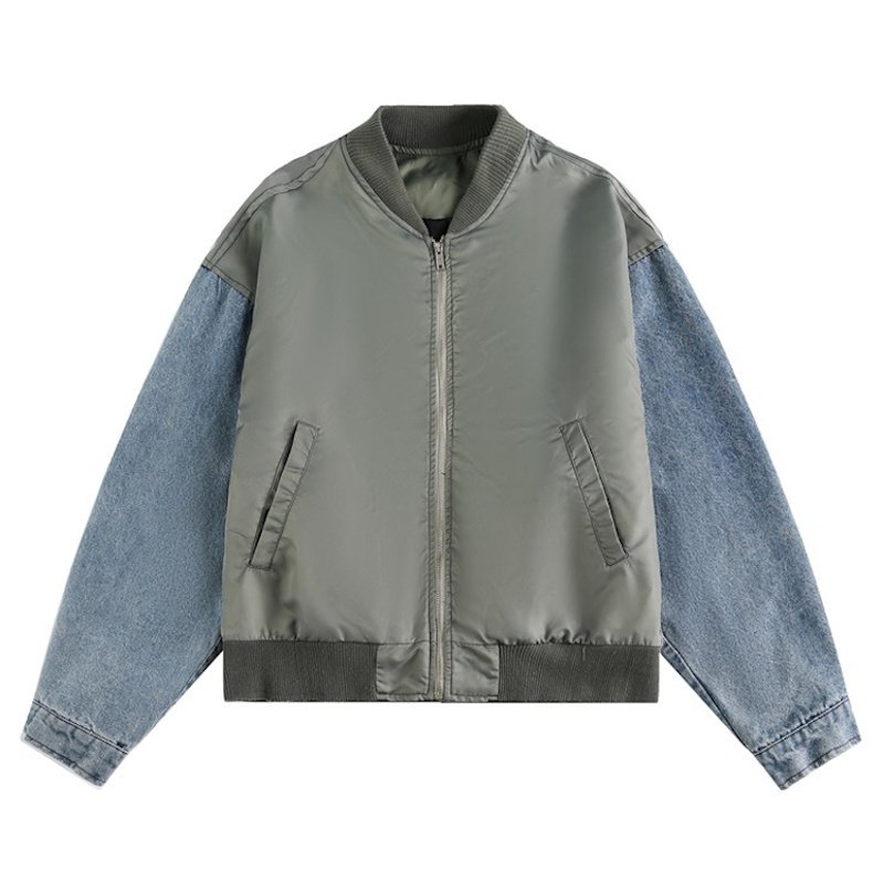 画像1: Acrylic & denim sleeve two-tone MA1 bomber jacket　ユニセックス 男女兼用 アクリル＆デニムスリーブ バイカラーMA1ボンバージャケット (1)