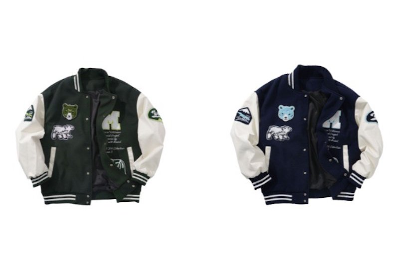 画像5:  men and women white bear emblem embroidery stadium jacket  　メンズ ユニセックス 男女兼用ホワイトベアエンブレム刺繍スタジャン ブルゾン ジャケット (5)