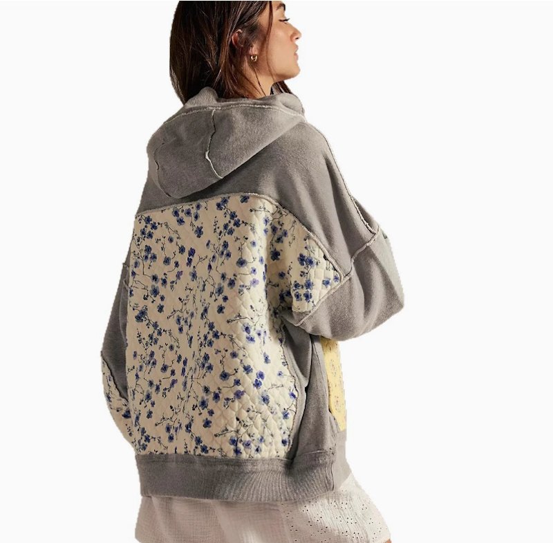 画像1: Women's Flower quilted patchwork hoodie フラワーキルティングパッチワーク フーディパーカースウェット (1)