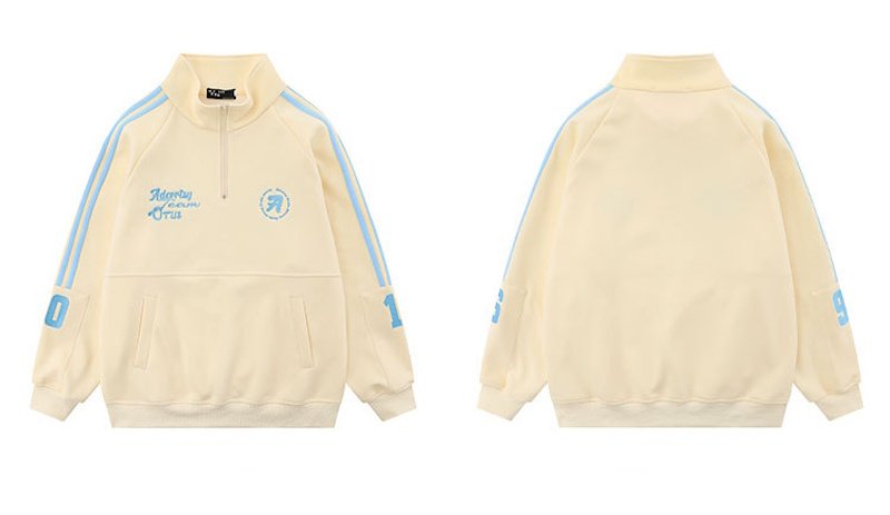 画像5: Three Stripes Stand Collar Half-Zip Sweatshirt　ユニセックス男女兼用 スリーストライプス スタンドカラー ハーフジップスウェットシャツ トレーナー  (5)