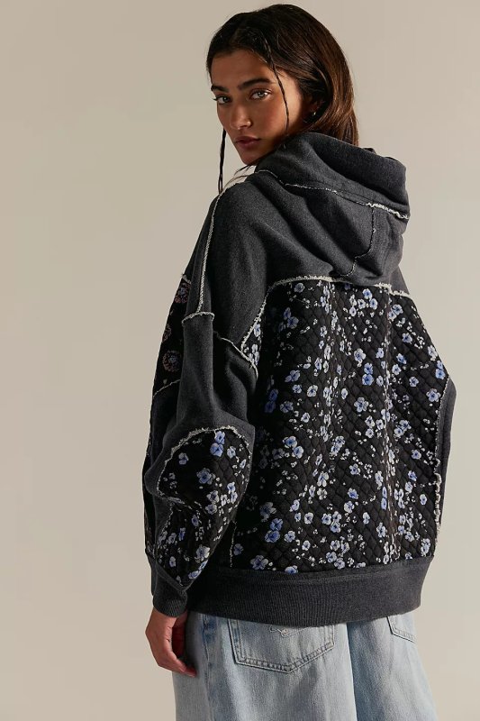 画像4: Women's Flower quilted patchwork hoodie フラワーキルティングパッチワーク フーディパーカースウェット (4)