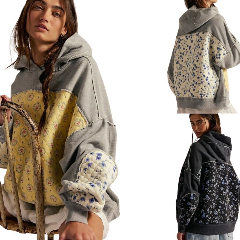 画像5: Women's Flower quilted patchwork hoodie フラワーキルティングパッチワーク フーディパーカースウェット (5)