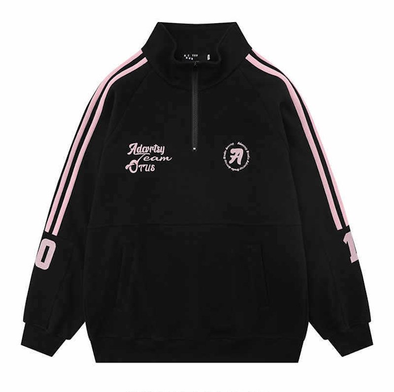 画像2: Three Stripes Stand Collar Half-Zip Sweatshirt　ユニセックス男女兼用 スリーストライプス スタンドカラー ハーフジップスウェットシャツ トレーナー  (2)