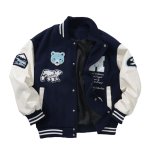 画像3:  men and women white bear emblem embroidery stadium jacket  　メンズ ユニセックス 男女兼用ホワイトベアエンブレム刺繍スタジャン ブルゾン ジャケット (3)
