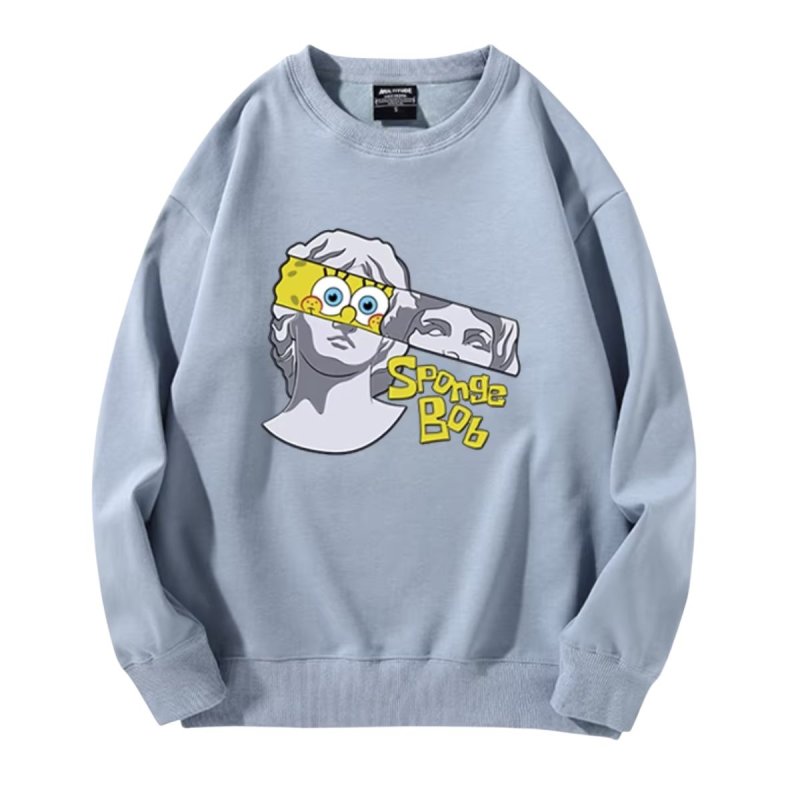 画像12: SpongeBob＆ plaster co-branded round neck sweat shirts pullover   ユニセックス 男女兼用 スポンジボブ & レプリカ スウェット トレーナー (12)