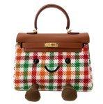 画像1: BKjllycatlm Check Plush Tote Shoulder Crossbody Bag  jllycatlm　チェックスマイルぬいぐるみトートショルダークロスボディーバッグスマイル   (1)