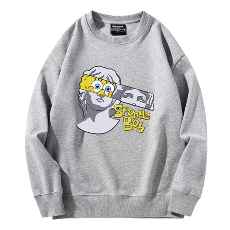 画像11: SpongeBob＆ plaster co-branded round neck sweat shirts pullover   ユニセックス 男女兼用 スポンジボブ & レプリカ スウェット トレーナー (11)