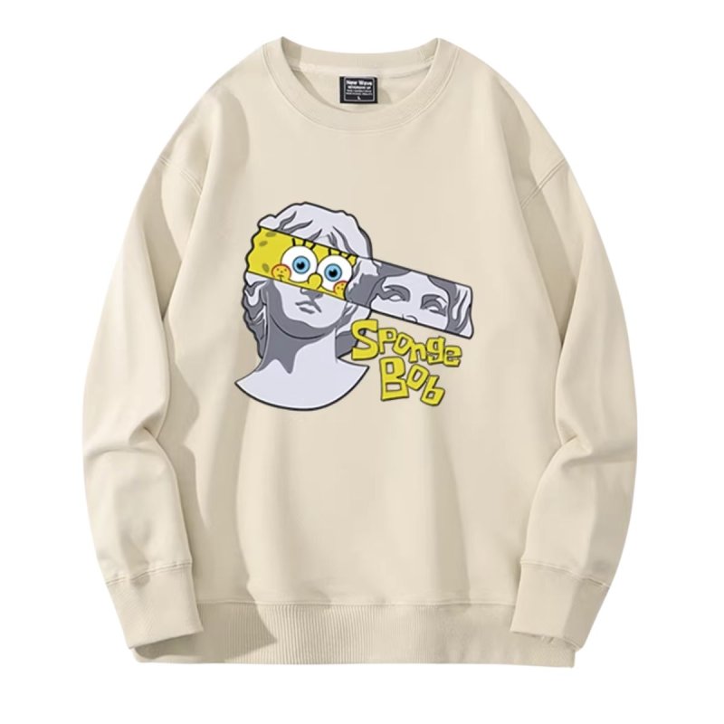 画像9: SpongeBob＆ plaster co-branded round neck sweat shirts pullover   ユニセックス 男女兼用 スポンジボブ & レプリカ スウェット トレーナー (9)