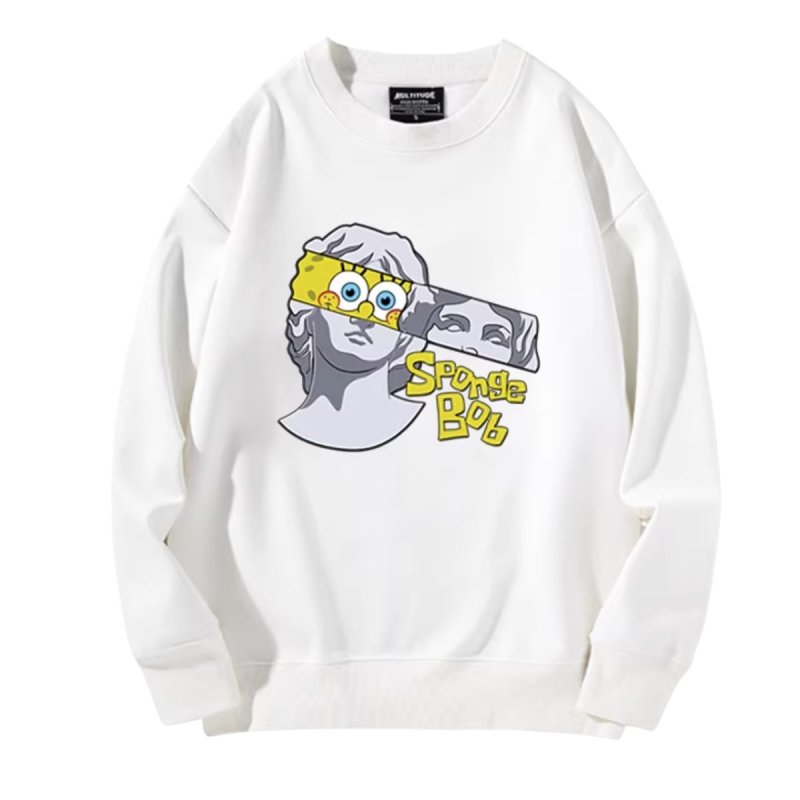 画像1: SpongeBob＆ plaster co-branded round neck sweat shirts pullover   ユニセックス 男女兼用 スポンジボブ & レプリカ スウェット トレーナー (1)