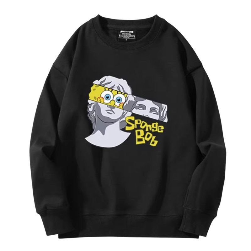 画像4: SpongeBob＆ plaster co-branded round neck sweat shirts pullover   ユニセックス 男女兼用 スポンジボブ & レプリカ スウェット トレーナー (4)