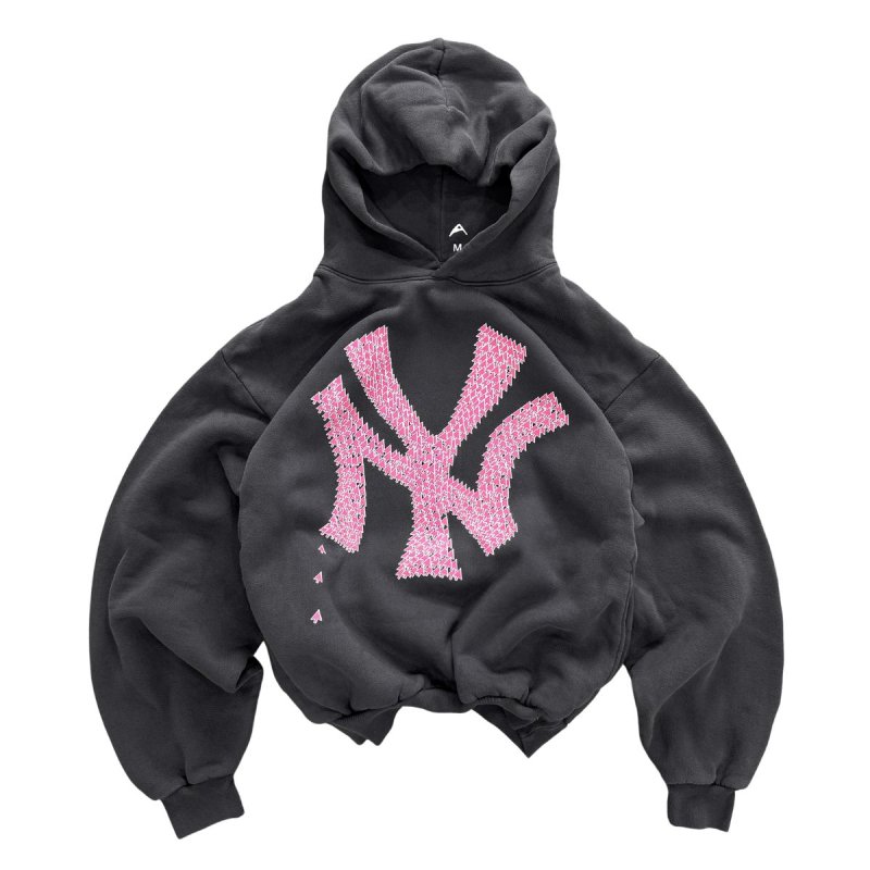 画像2: BIG NY Noodle letter art printed Vintage Hoodie ユニセックス 男女兼用 NY Noodle アート風 ロゴ 古着風 ヴィンテージ風 スウェットパーカー (2)