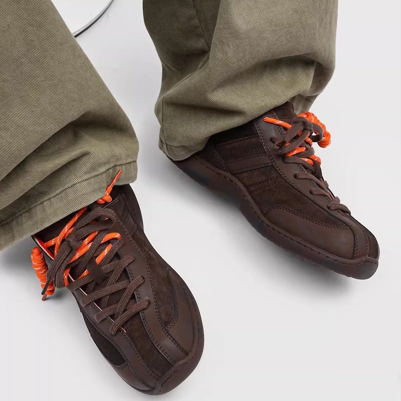 画像6: Unisex Color Block Distressed Leather Lace-Up Sneakers.shoes　 ユニセックス男女兼用レトロカラーブロックダメージレザーレースアップスニーカーカジュアルシューズ (6)