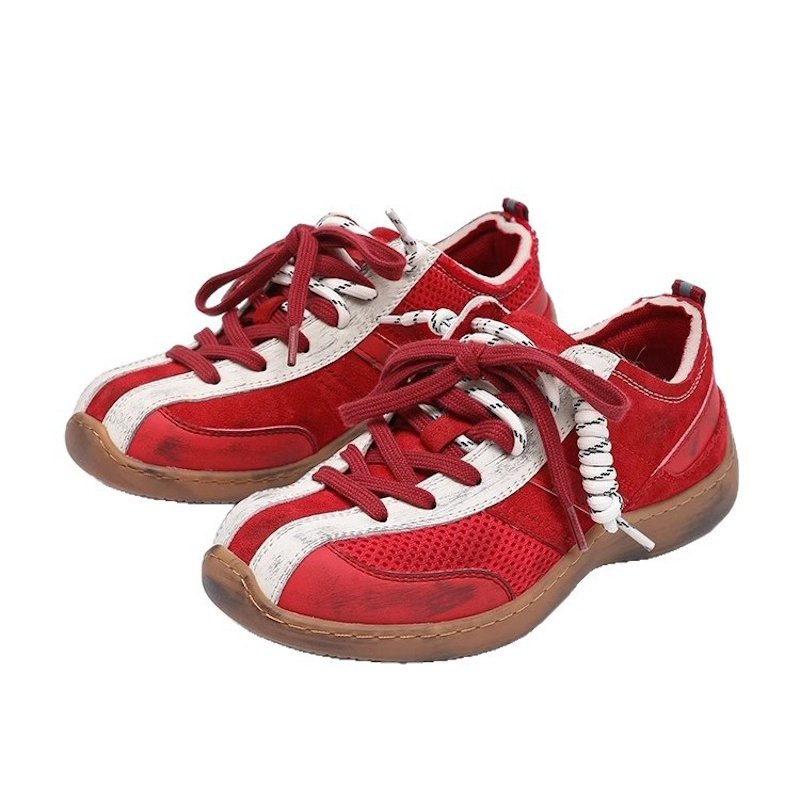 画像4: Unisex Color Block Distressed Leather Lace-Up Sneakers.shoes　 ユニセックス男女兼用レトロカラーブロックダメージレザーレースアップスニーカーカジュアルシューズ (4)