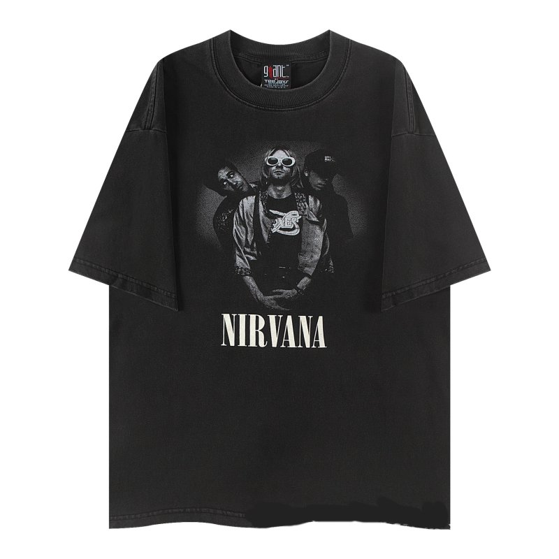 画像1: Nirvana vintage style Print round neck short sleeve T-shirt  ユニセックス 男女兼用ニルヴァーナビンテージスタイルフォトプリントラウンドネック Tシャツ (1)