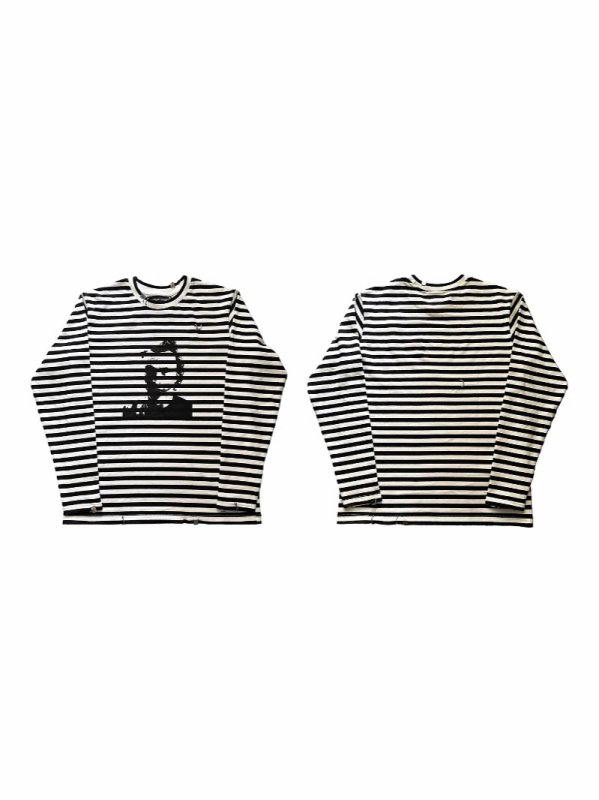 画像2: Border x Photo Print Long Sleeve T-Shirt　 ユニセックス 男女兼用ボーダー×フォトプリントラウンドネック長袖 Tシャツ (2)