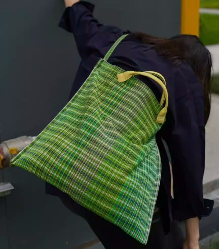 画像3: Green Check Large Capacity Tote Bag　ユニセックスグリーンチェックラージキャパシティトートショルダーバッグ (3)