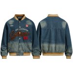 画像3: Denim College Logo Stadium Jacket MA1 bomber jacket　ユニセックス 男女兼用 カレッジロゴデニムスタジャンMA1ボンバージャケット (3)
