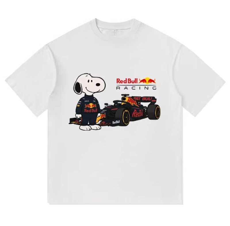 画像2: Snoopy x F1 Red Bull round neck short sleeve T-shirt  ユニセックス 男女兼用スヌーピー×F1レッドブルプリントラウンドネック Tシャツ (2)