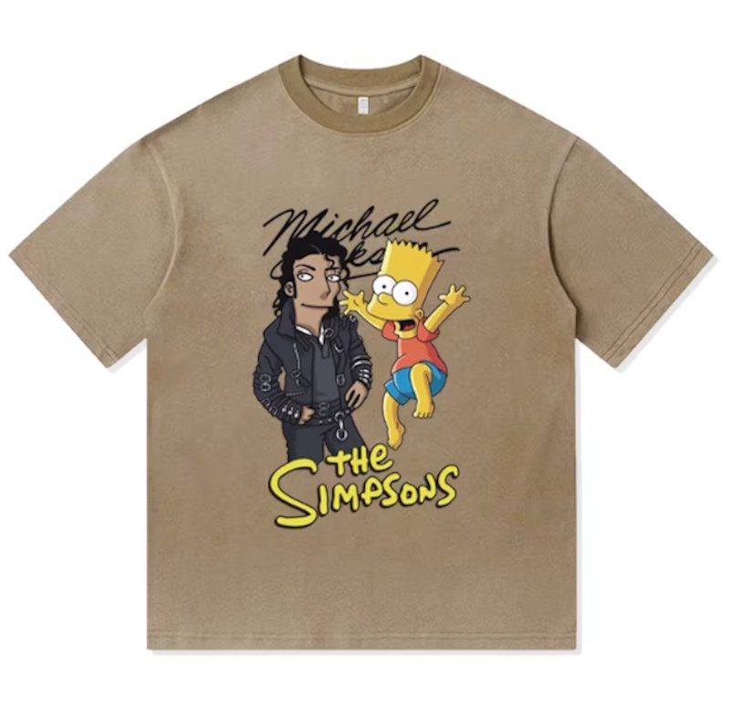 画像1: Bart Simpson x Michael Jackson round neck short sleeve T-shirt  ユニセックス 男女兼用バートシンプソン×マイケルジャクソンプリントラウンドネック Tシャツ (1)